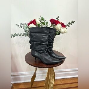 FOR LOVE AND LEMONS VERBANA SLOUCH KITTEN HERL Black Pointed-Toe Mid-Heel Boots